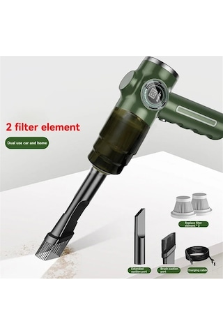 Springsun Kablosuz Araba Süpürgesi 29000pa 120w, Pil Göstergeli, Çift Filtreli, Yeşil, El Tipi, Güçlü Emme, Araç İçi Temizliği Yeşil
