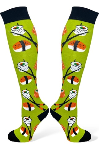 4'lü Unısex Sushi, Muz, Karpuz Ve Lama Tasarımlı Esnek Nem Alabilen Pamuklu Diz Üstü Çoraplar Çok Renkli