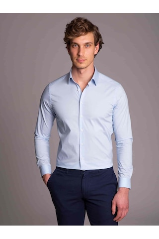 Dufy Açık Mavi Erkek Ekstra Slim Fit Düz Klasik Yaka Uzun Kol Gömlek - 36222-mavi Mavi