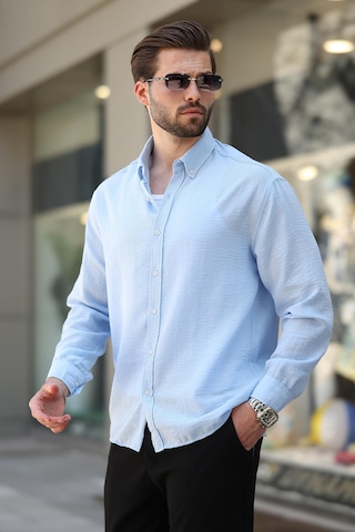 Madmext Bebe Mavisi Uzun Kollu Oversize Erkek Gömlek 6735 Bebe Mavisi