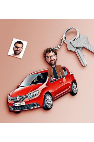 Kişiye Özel Bay Renault Sandero Figürlü Plakalı Ahşap Karikatür A