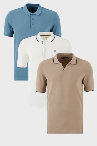 Buratti Pamuklu Regular Fit 3'Lü Paket Erkek Polo Yaka T Shirt 59029641827S3 Vizon-Beyaz-Mavi
