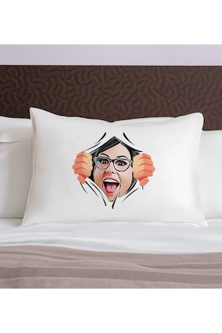 Bk Gift Kişiye Özel Karikatür Tasarımlı Pamuklu Yastık Kılıfı-2 50x70cm , Sevgiliye , Ev si, Tasarım Ev Tekstili