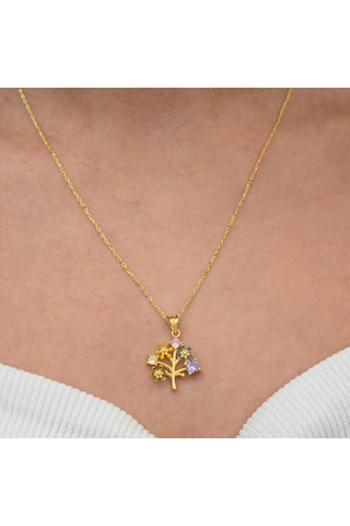 Artsmagazinmücevher Gümüş Gold Renkli Hayat Ağacı Kadın Kolye