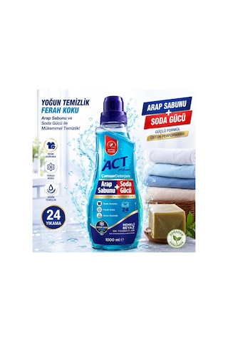 By Act Perfume Act Arap Sabunu + Soda Gücü Çamaşır Deterjanı 1000 Ml 24 Yıkama Renkli & Beyazlarda Yoğun Temizlik 1 LT