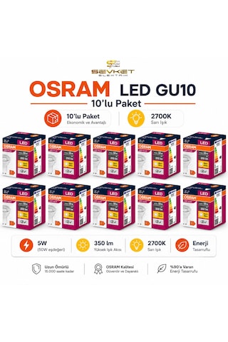 Osram Gu10 Led Ampul 4.5w 2700k Sarı Işık 10 Adet Osram Gu10 Led Ampul 4.5w 2700k Sarı Işık 10 Adet