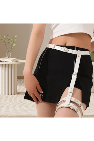 Homyl Bel Uyluk Jartiyer Punk Moda Bacak Kemer Parti Festivali Beyaz