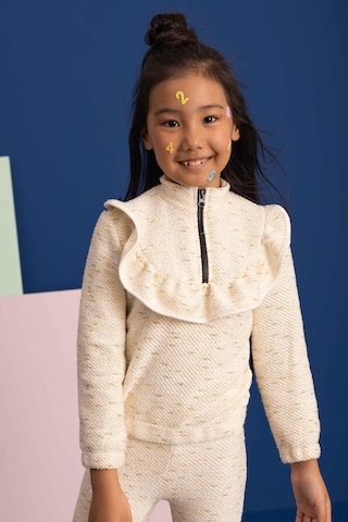 Luess Kız Çocuk Fırfırlı Ve Fermuarlı Bluz - Krem 2-3 Yaş 8-9 Yaş Krem