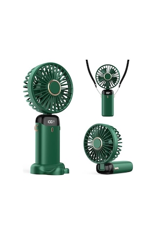 Taşınabilir Usb Vantilatör, 4200mah Şarjlı El Tipi Fan, Led Ekranlı, 3'ü 1 Arada El/boyun/masa Fanı, Yaz, Ofis, Seyahat İçin, Kadınlar, Kızlar Ve Çocuklara Yeşil 20528823