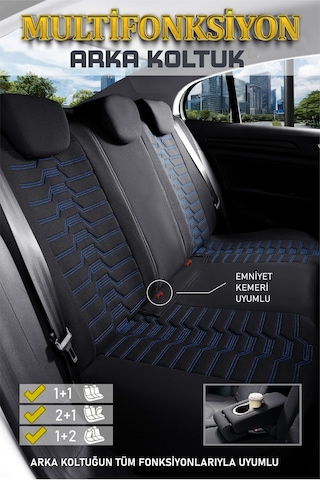 Mercedes-benz Citan 2+1 Deri Detaylı Oto Koltuk Kılıfı Ön Arka Set Siyah Mavi Platinium Model Fs