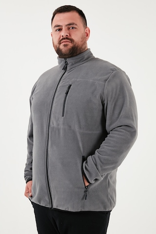 Buratti Regular Fit Dik Yaka Fermuarlı Büyük Beden Polar Erkek Hırka 5906028B Gri