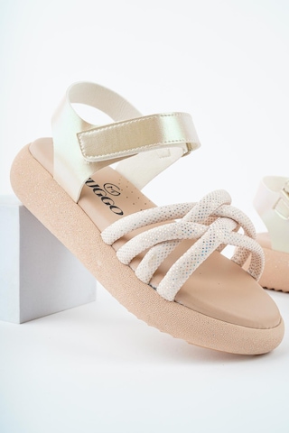 Muggo Jazz Garantili Günlük Ortopedik Hafif Taban Örgü Detaylı Cırtlı Kız Çocuk Sandalet Bej