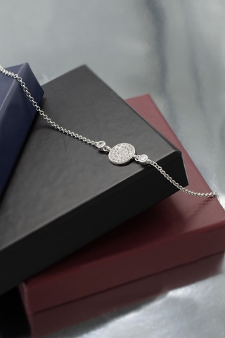 Parmas Design Yuvarlak Zirkon Taşlı 925 Ayar Gümüş Ayarlanabilir Kadın Bileklik - Gümüş