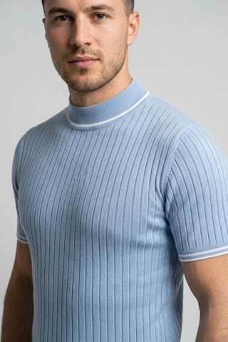 Vexor Erkek Fitilli Triko Dokuma Kısa Kol Tişört Yarım Boğaz Modern Yazlık T-shirt - Bebe Mavisi