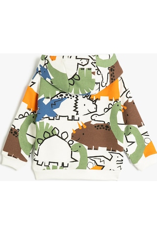 Koton Kapşonlu Dinozorlu Sweatshirt Baskılı Uzun Kollu Şardonlu Ekru Desenli 4wmb10308tk 4WMB10308TK0D1 Ekru