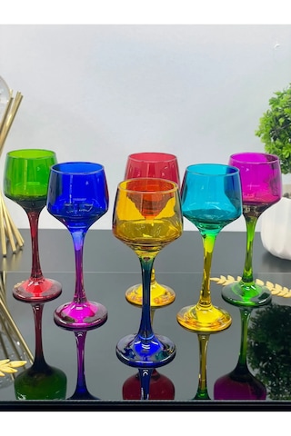 6 Lı Cam Renkli Ayaklı Kahve Yanı Su Bardağı Sunumluk Bardak