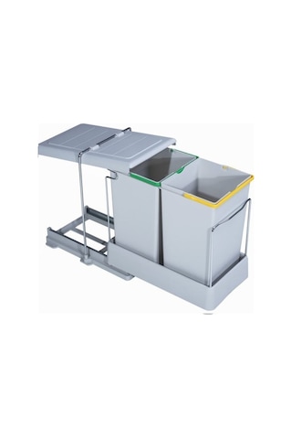 Çöp Kovası Raylı Otomatik 40Cm Plastik 14+14Lt Açık Gri