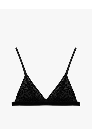 Koton Rahat Kalıp Leopar Dokulu Tül Üçgen Bralet Sütyen Siyah 7wlk10050mk