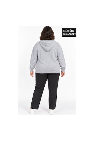 Süperlife Kadın Büyük Beden Fermuarlı Kapüşonlu Cepli Sweatshirt Hırka Rahat Kalıp Spr26bhrk961 Gri