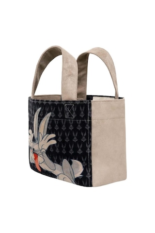 Dogo Kadın Vegan Siyah Medium Tote Bag - Warner Bros Bugs Bunny Playful Bugs Tasarım Açık Bej - Kahverengi