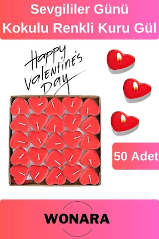 Özel Üretim Sevgiliye Özel Romantik Dekorasyon 50'li Kalpli Tealight Mum - Hediyelik Ve Süsleme Diğer