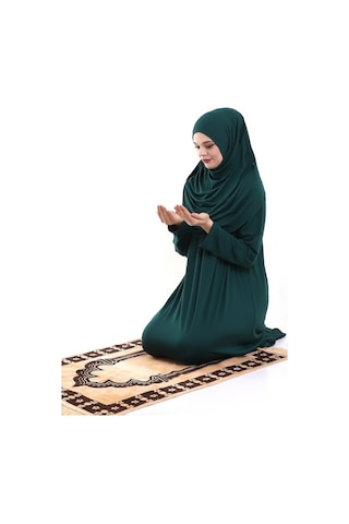 Tek Parça Pratik Başörtülü Robalı Namaz Elbisesi 8015 Yeşil 001