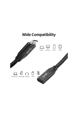 Geeroyoo Usb-c 3.1 Gen2 20gbps Hızlı Şarj Ve 4k Video Uzatma Kablosu 0.3m