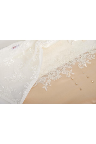 Finezza Roza Pamuk Taş işlemeli Dantel keseli Kreme Bej Havlu 50x90 cm  - 1379 KREM - BEJ