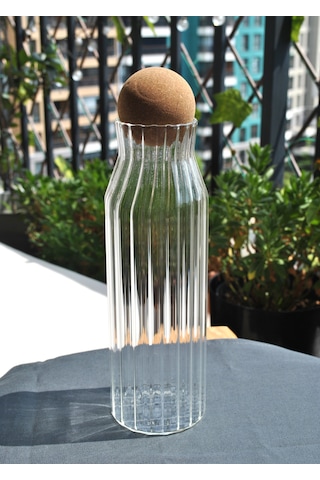 Top Mantar Kapaklı Cam Su Şişesi Sürahi Karaf 1080 Ml- 2 Adet