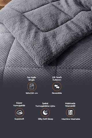 Ultra Yumuşak Tek Kişilik Çift Taraflı Wellsoft Peluş Yorgan Yıkanabilir 160x220 Antrasit Antrasit