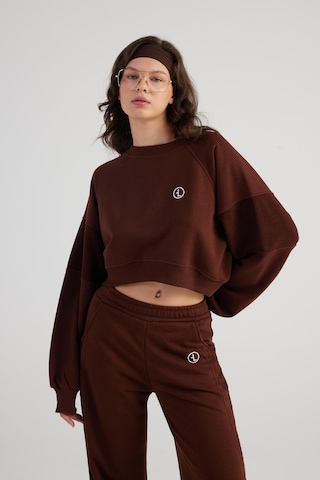 Holly Lolly Bisiklet Yaka Şardonsuz Crop Cali Sweatshirt Kahve