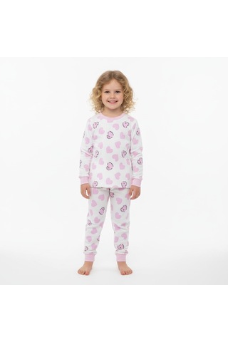 Kalp Desenli Kız Çocuk Pijama Takımı KREM