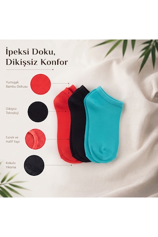 Nilya Erkek Renkli Bambu Dikişsiz Patik Çorap Seti 12'lı Paket Çok Renkli