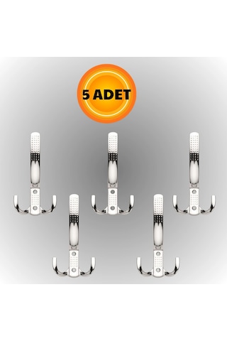 Uzun Noktalı Metal Askı Şık Portmanto Askılık Dolap Mobilya Askısı Vidalar Dahil 5 Adet Krom