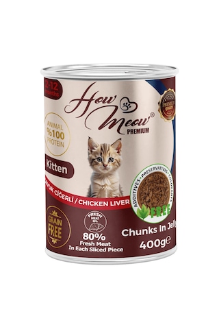 How Meow Jöleli Tavuk Ciğerli Parça Etli Yavru Kedi Yaş Maması 12 x 400 G