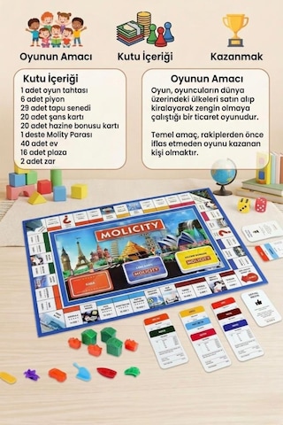 134 Parça 1 Deste Oyuncak Paralı Dünya Ticaret Oyunu Eğlenceli 2-6 Kişilik Aile Kutu Oyunu