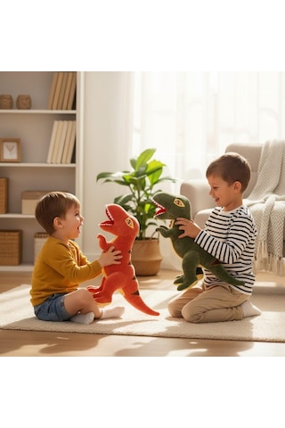 2'li Xl T-rex Dinozor Peluş Oyuncak Seti 55 Cm İthal Soft Kumaş Uyku Oyun Arkadaşı Çocuklara Hediye Çok Renkli