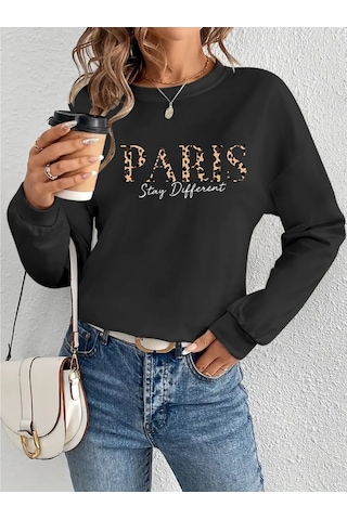 Pazarella Kadın Uzun Kollu Bisiklet Yaka Desenli Viskon Iki Iplik Bluz Antrasit