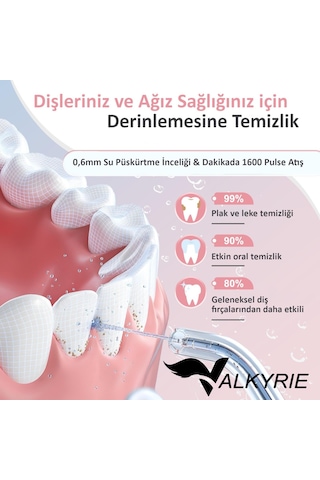 Valkyrie Şarj Edilebilir Diş Protez Bakım Ağız Duşu 4 Başlıklı Taşınabilir 1. Kalite Siyah