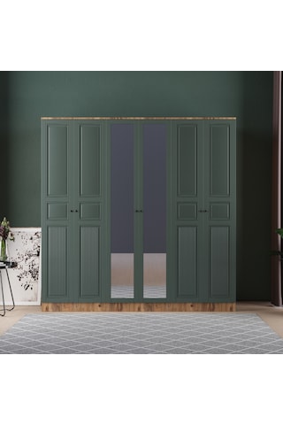Nil 6 Kapaklı Eko Bazalı Gardırop - Mdf Kapak Yeşil