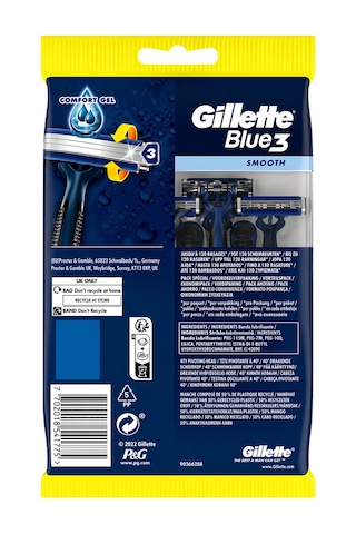 Gillette Blue3 Smooth Kullan At Tıraş Bıçağı 12 Adet, 3 Bıçaklı Erkek Tıraş Bıçağı