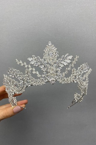 FdayAksesuar Gümüş Renk Baget Zirkon Taşlı Klasia Gelin Tacı FRDY31628