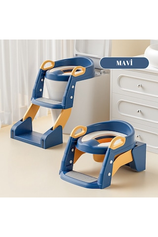 Çocuk Tuvalet Eğitimi Katlanır Klozet Adaptörü ve Lazımlık Mavi