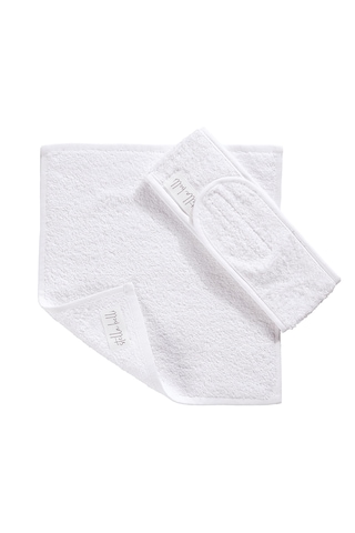 Saç Bandı & 30x30 Cm Havlu 2li Set %100 Pamuk Bukle Sporcu Ma Beyaz
