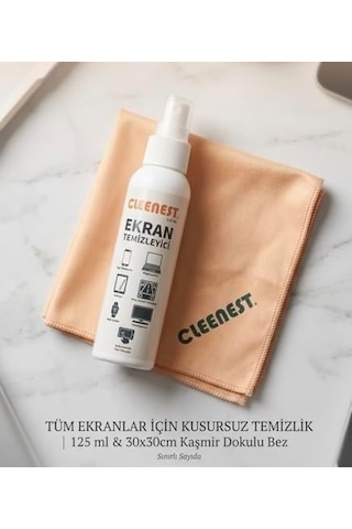 Ekran Temizleyici Seti 125 Ml Nazik Sprey & Yumuşacık 30x30 Kaşmir Bez Tüm Ekranlar İçin Parlak Çözüm