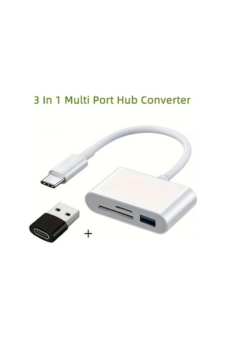 Willowhaven 3 İn 1 Usb C Hizli Adaptor Set Beyaz Sd Tf Okuyucu Ve Lightning Baglantili