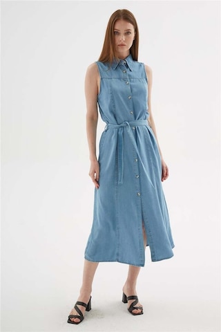 Denim Gömlek Elbise Mavi Mavi