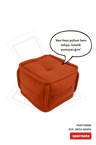 Xpermate Puffymod Dekoratif Kare Puf Orta Sehpa 40x40 Cm Kiremit