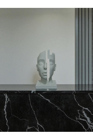 Zihin Boşluğu Figürlü Dekoratif Soyut Yüz Heykeli Beyaz Modern