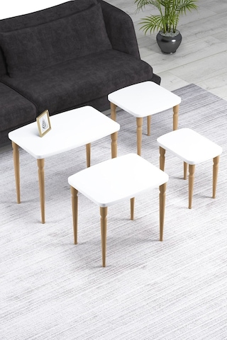 Imaj Mdf Ve Lake Boya, Beyaz 4lü Zigon Sehpa Takımı, Beyaz Gürgen Ayaklar Sehpalar Beyaz Ayaklar Açıkceviz